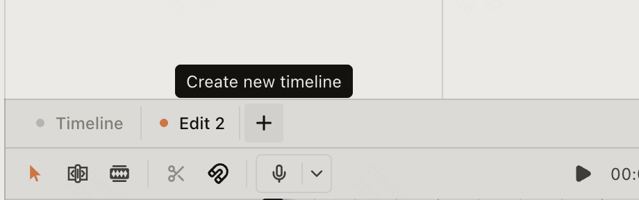 Timeline tabs and the Create new timeline button above the tracks